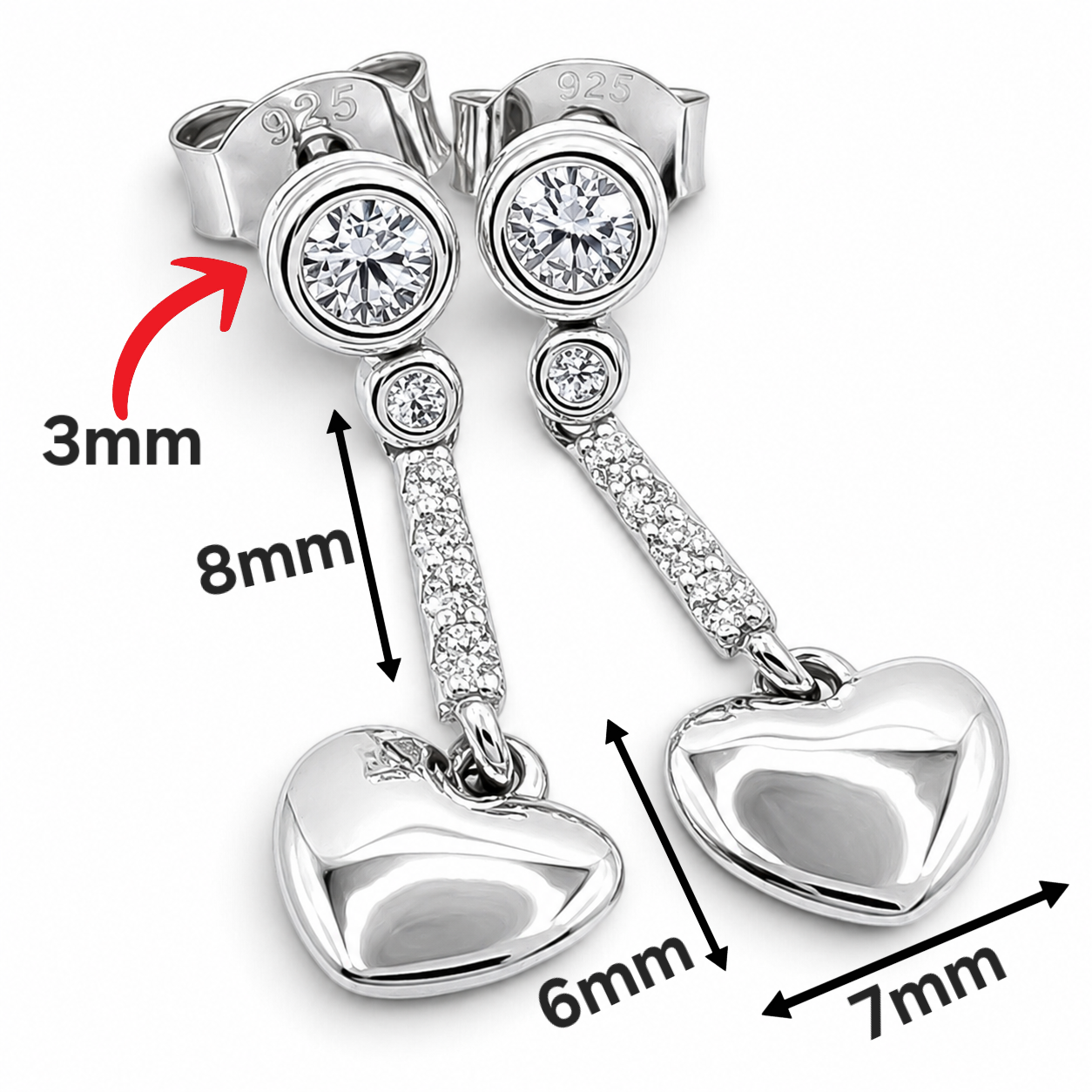 Arete Colgante Corazon Plata Ley 925
