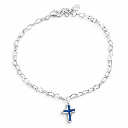 Pulsera Cruz Opalo Azul Plata Ley 925