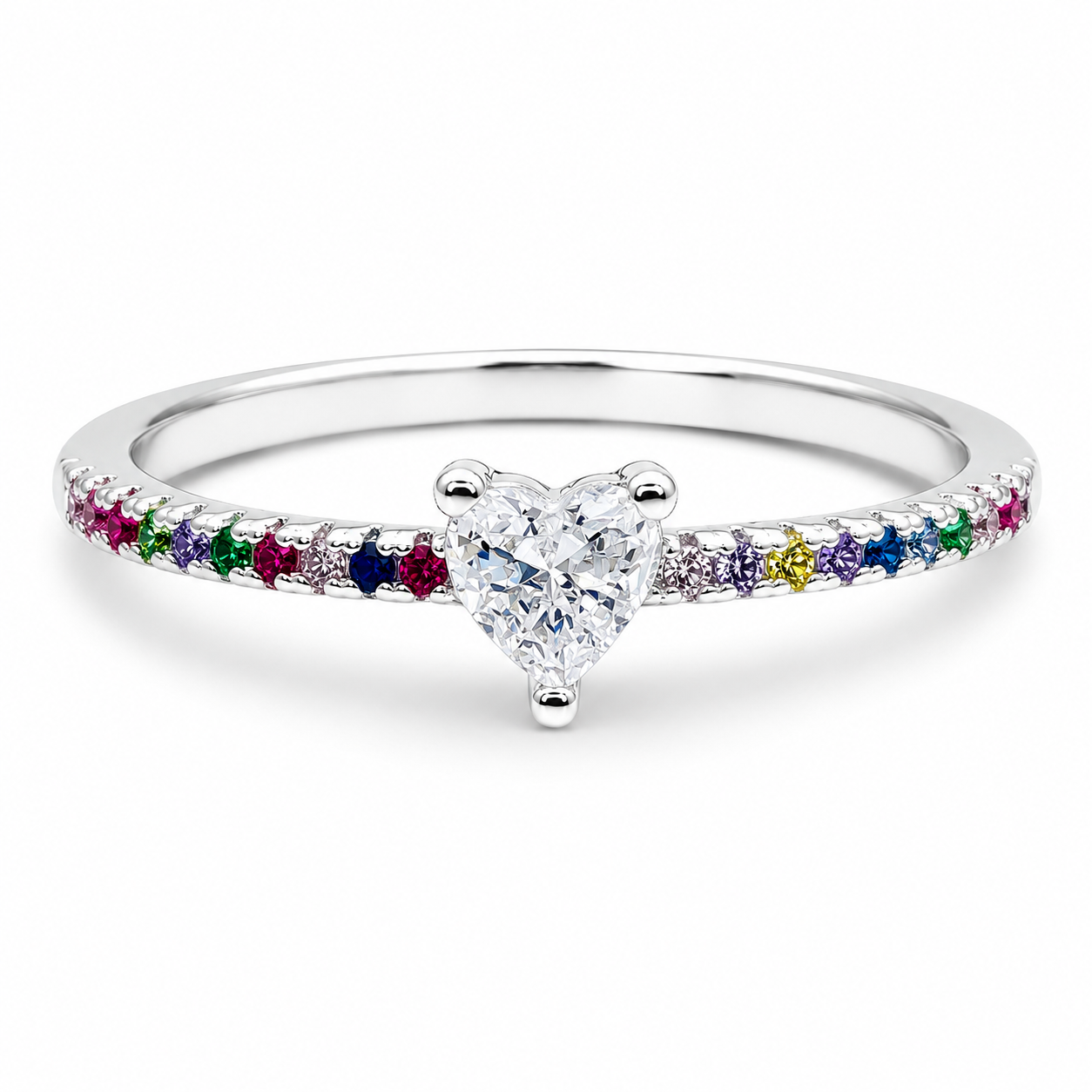 Anillo Corazon Multicolor Plata Ley 925