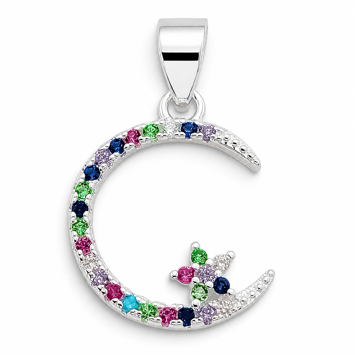 Dije Luna Estrellita Multicolor Plata Ley 925