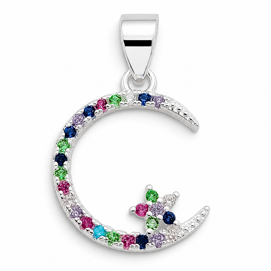 Dije Luna Estrellita Multicolor Plata Ley 925