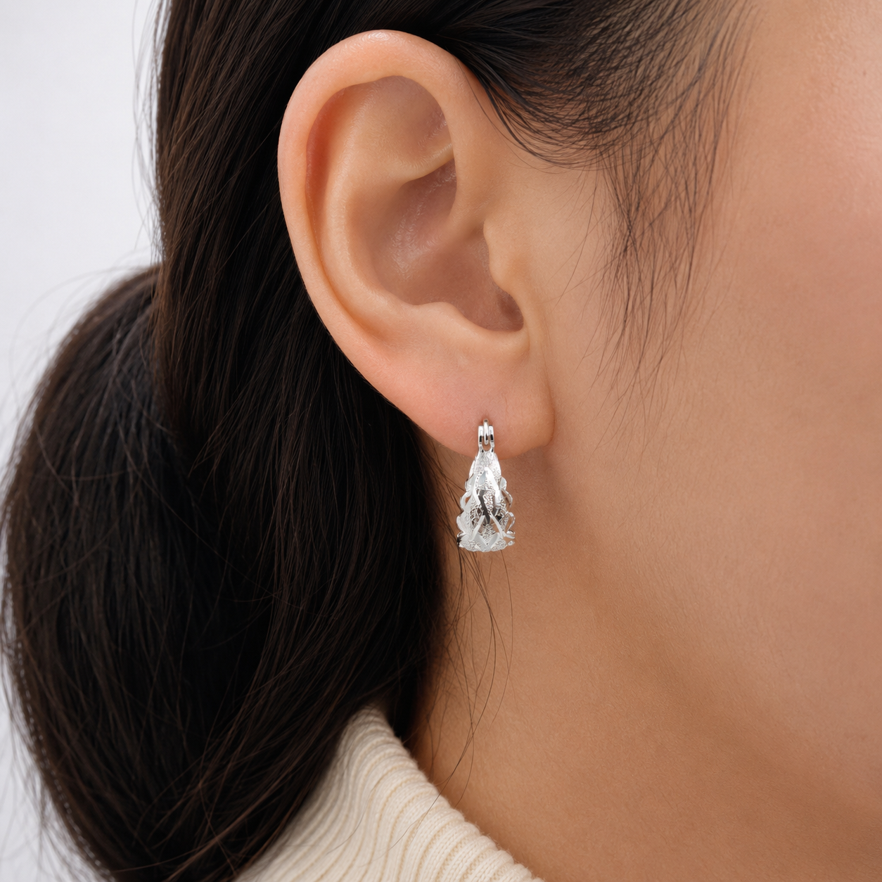 Arracada Rombos Diamantada Plata Ley 925