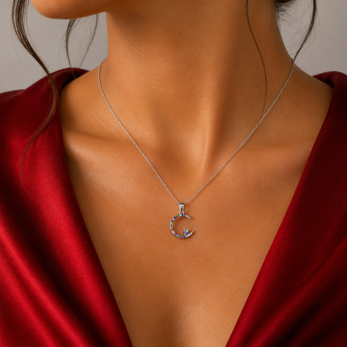 Dije Luna Estrellita Multicolor Plata Ley 925
