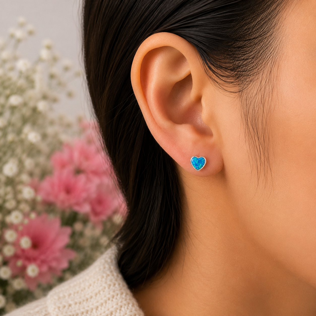 Arete Corazon Aqua Plata Ley 925