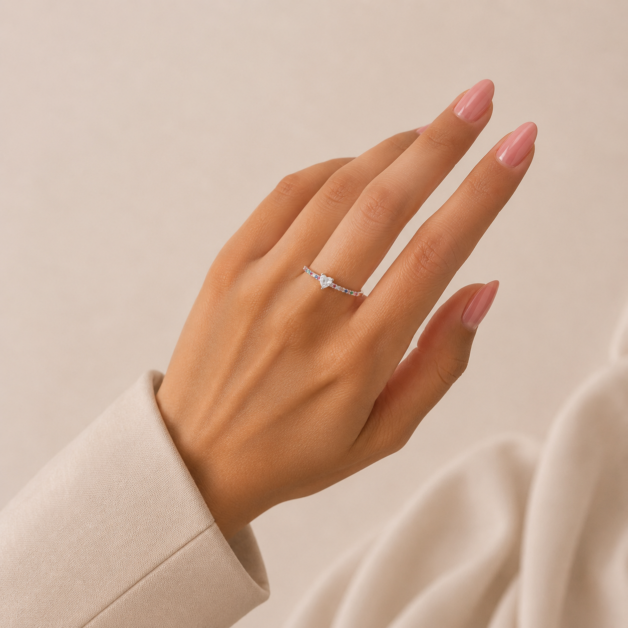 Anillo Corazon Multicolor Plata Ley 925