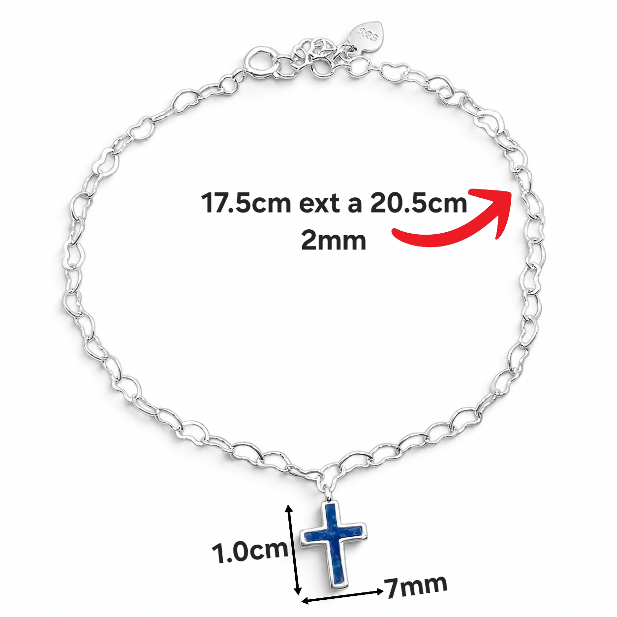 Pulsera Cruz Opalo Azul Plata Ley 925