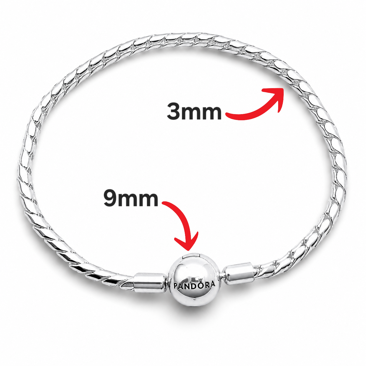 Pulsera Bola Pan 3mm Plata Ley 925