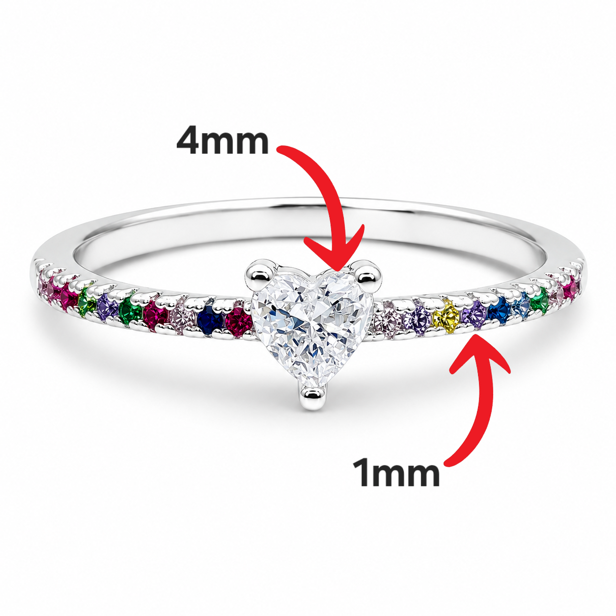 Anillo Corazon Multicolor Plata Ley 925