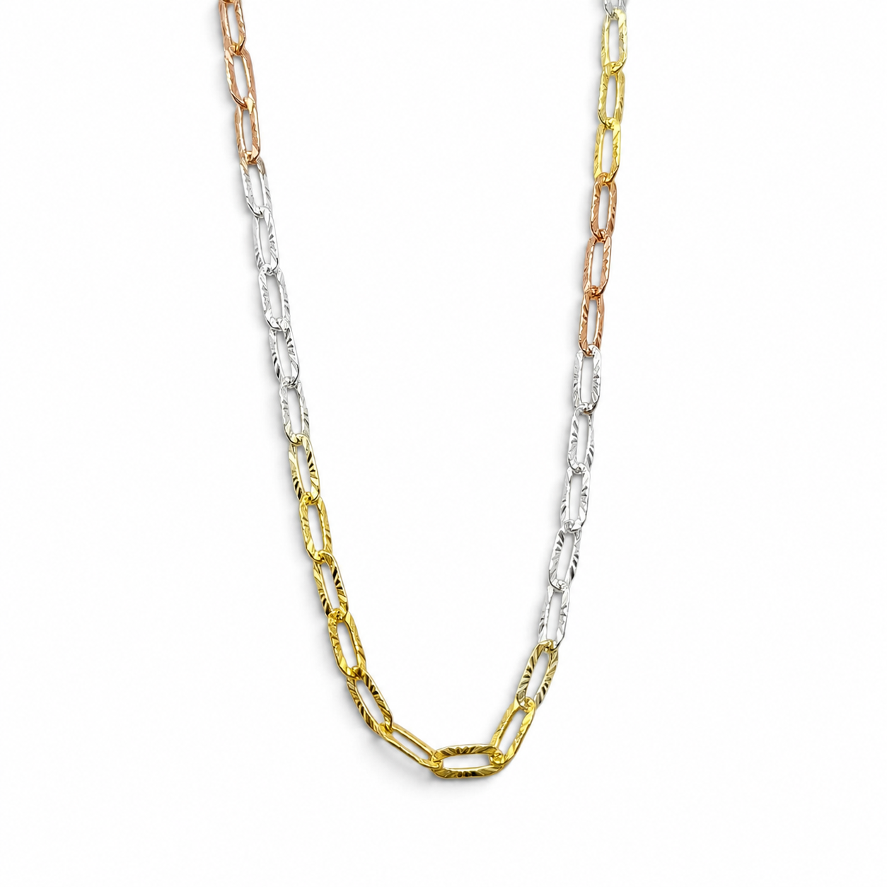 Cadena Argolla Tricolor 2mm Plata Ley 925