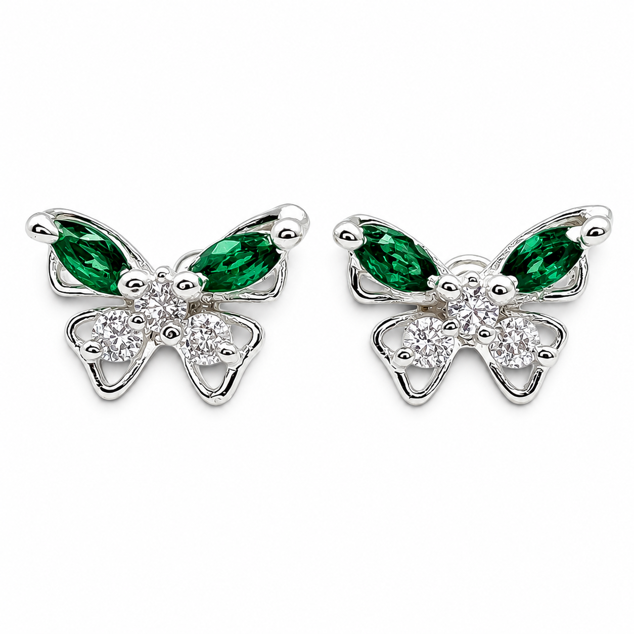 Broquel Mariposa Verde Plata Ley 925