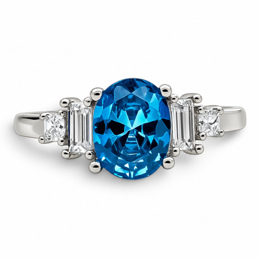 Anillo Zirconia Azul Plata Ley 925
