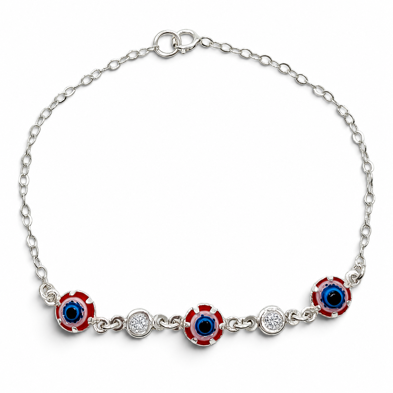Pulsera Ojo Rojo Azul Plata Ley 925