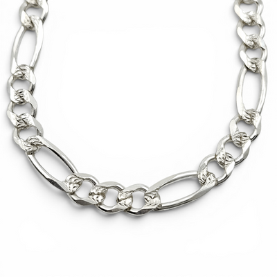 Cadena Figaro Diamantada 6mm Plata Ley 925