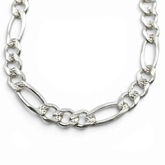 Cadena Figaro Diamantada 6mm Plata Ley 925