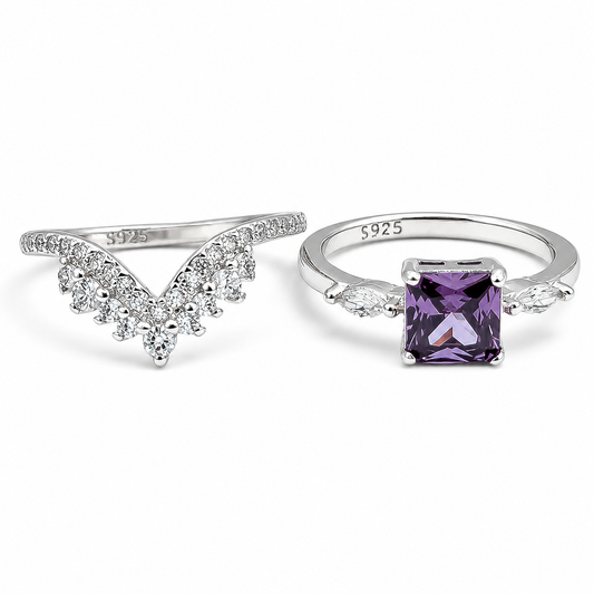 Anillo Cuadro Morado Plata Ley 925