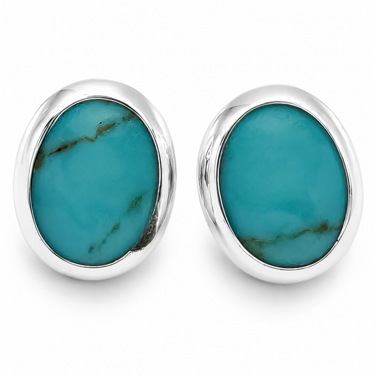Arete Ovalo Turquesa Plata Ley 925