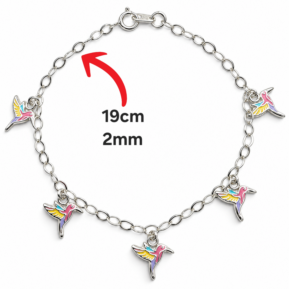 Pulsera Colibri Multicolor Plata Ley 925