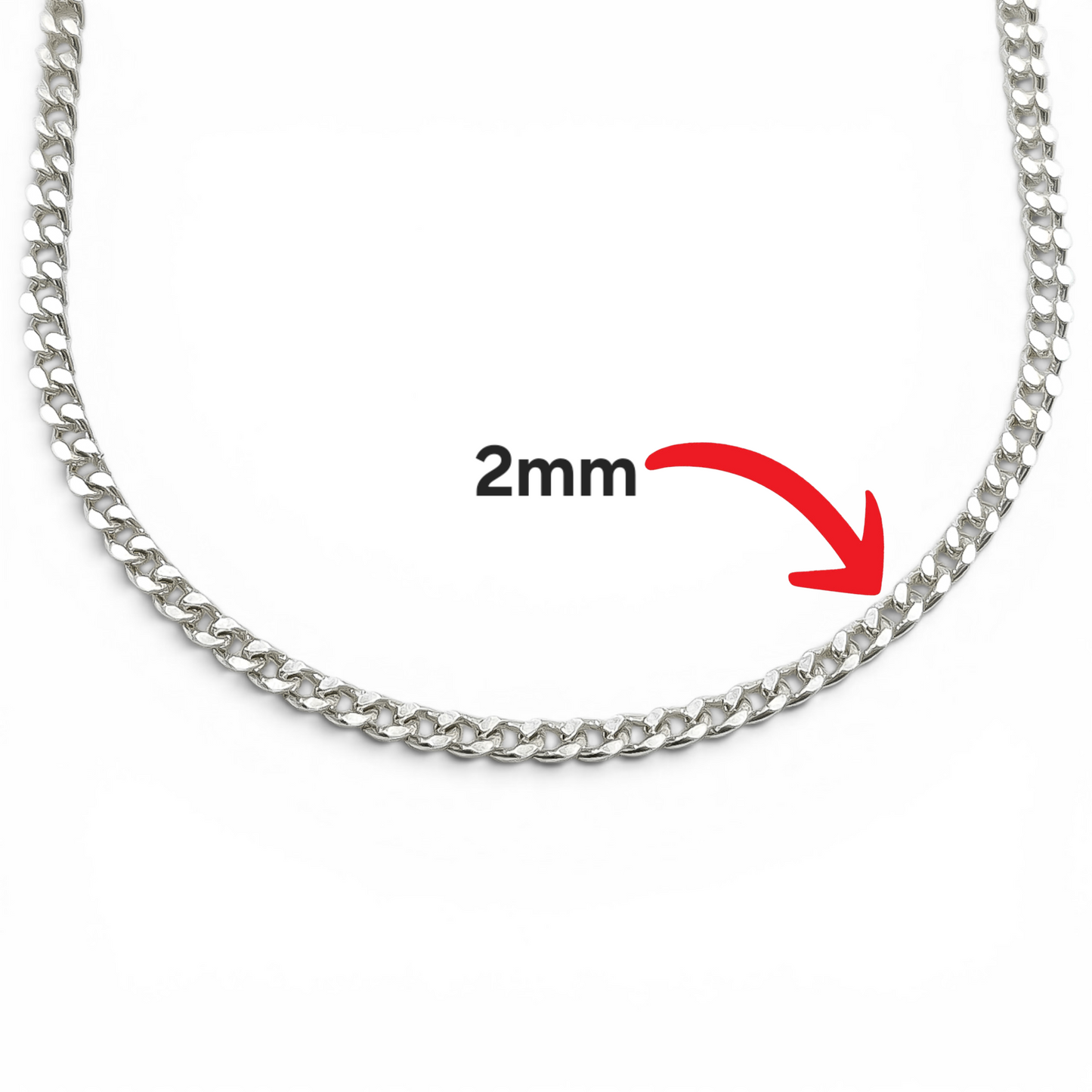 Cadena Cubana Lisa 2mm Plata Ley 925