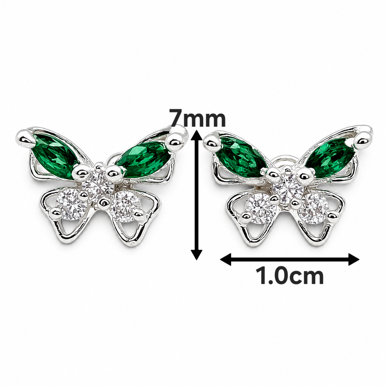 Broquel Mariposa Verde Plata Ley 925