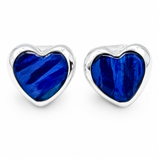 Arete Corazon Azul Marino Plata Ley 925