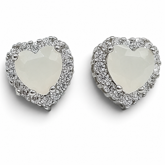 Arete Corazon Blanco Plata Ley 925