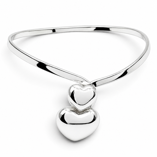 Brazalete 2 Corazones Plata Ley 925