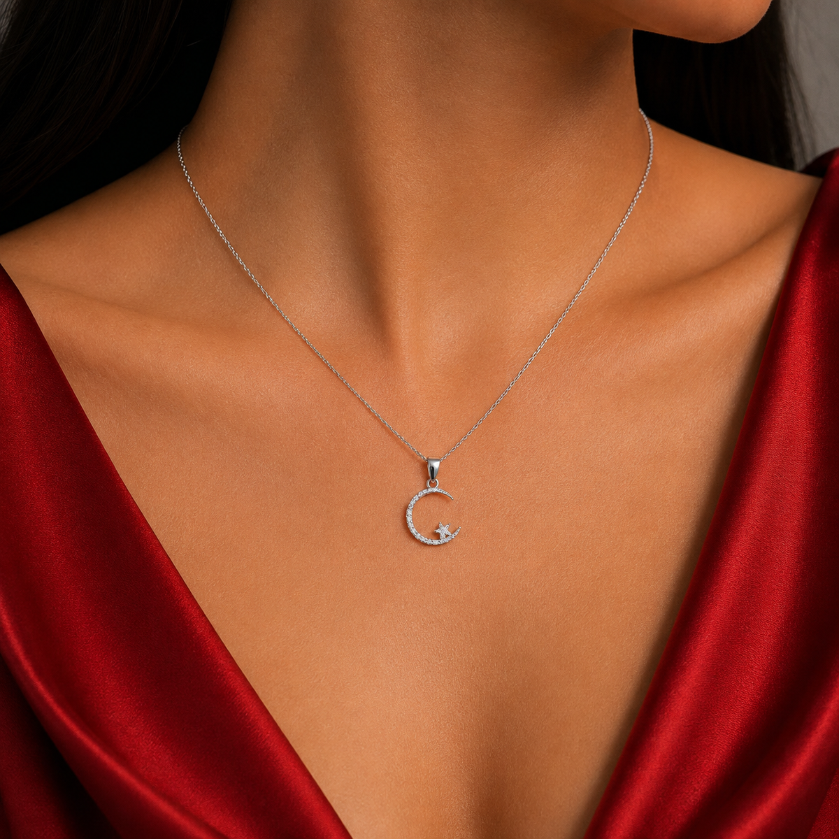 Dije Luna Estrellita Blanco Plata Ley 925