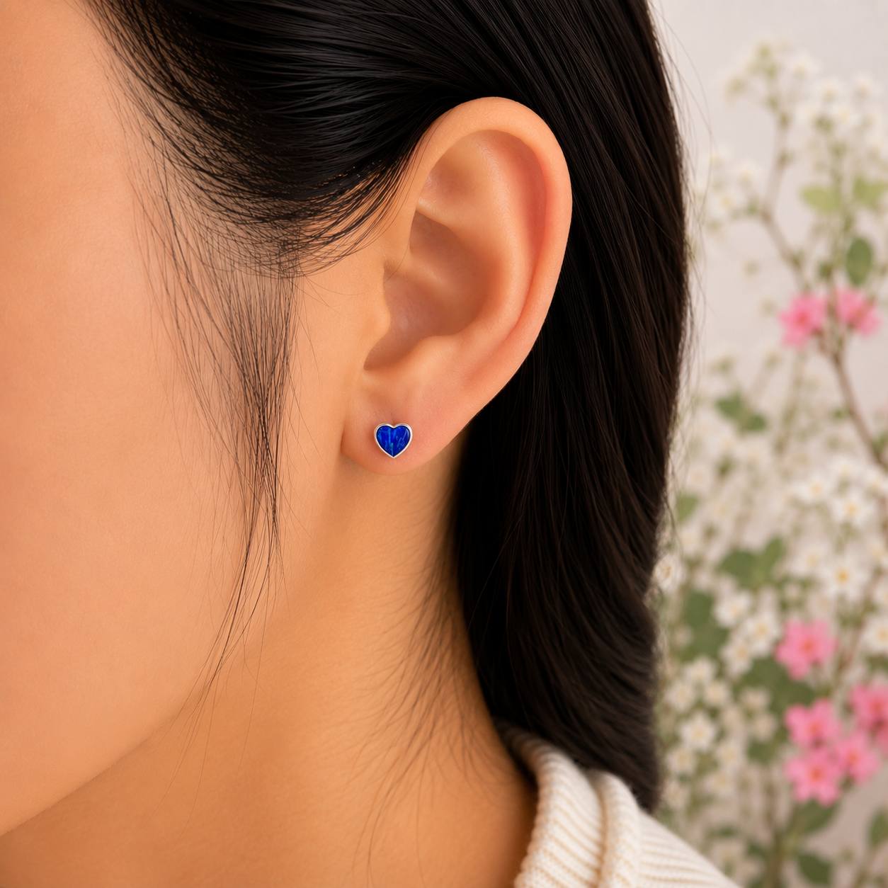 Arete Corazon Azul Marino Plata Ley 925