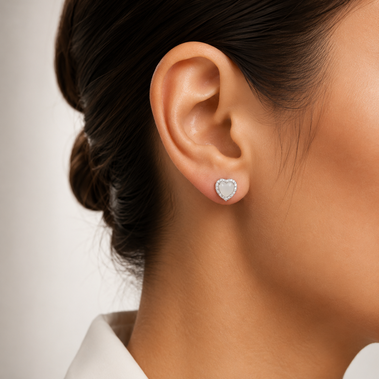 Arete Corazon Blanco Plata Ley 925