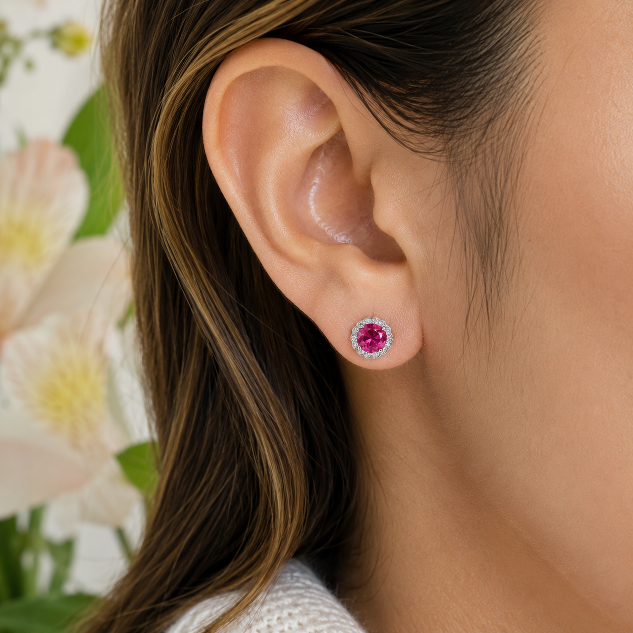 Arete Zirconia Rojo Plata Ley 925