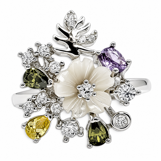 Set Flor Zirconia Plata Ley 925