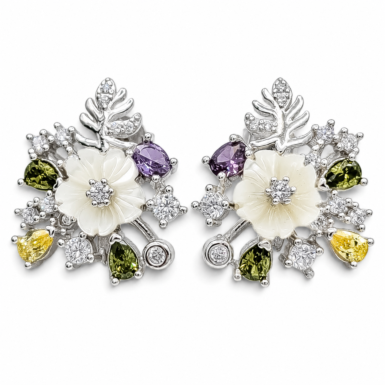 Set Flor Zirconia Plata Ley 925