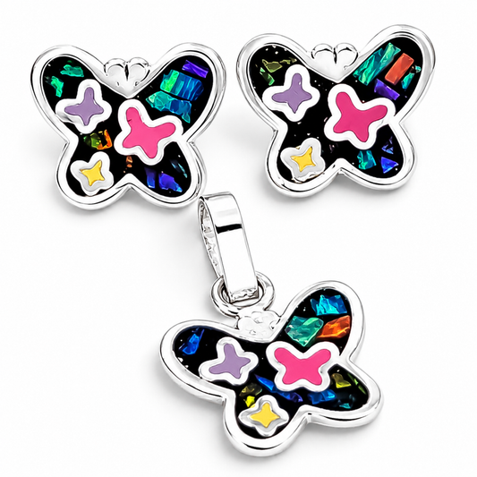 Set Mariposa Negro Plata Ley 925