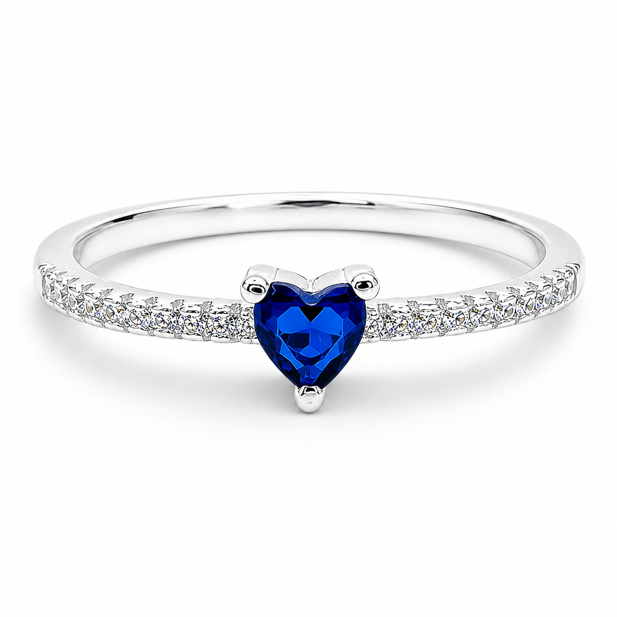 Anillo Corazon Azul Plata Ley 925