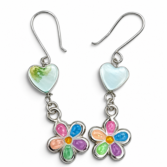 Arete Flor Multicolor Plata Ley 925