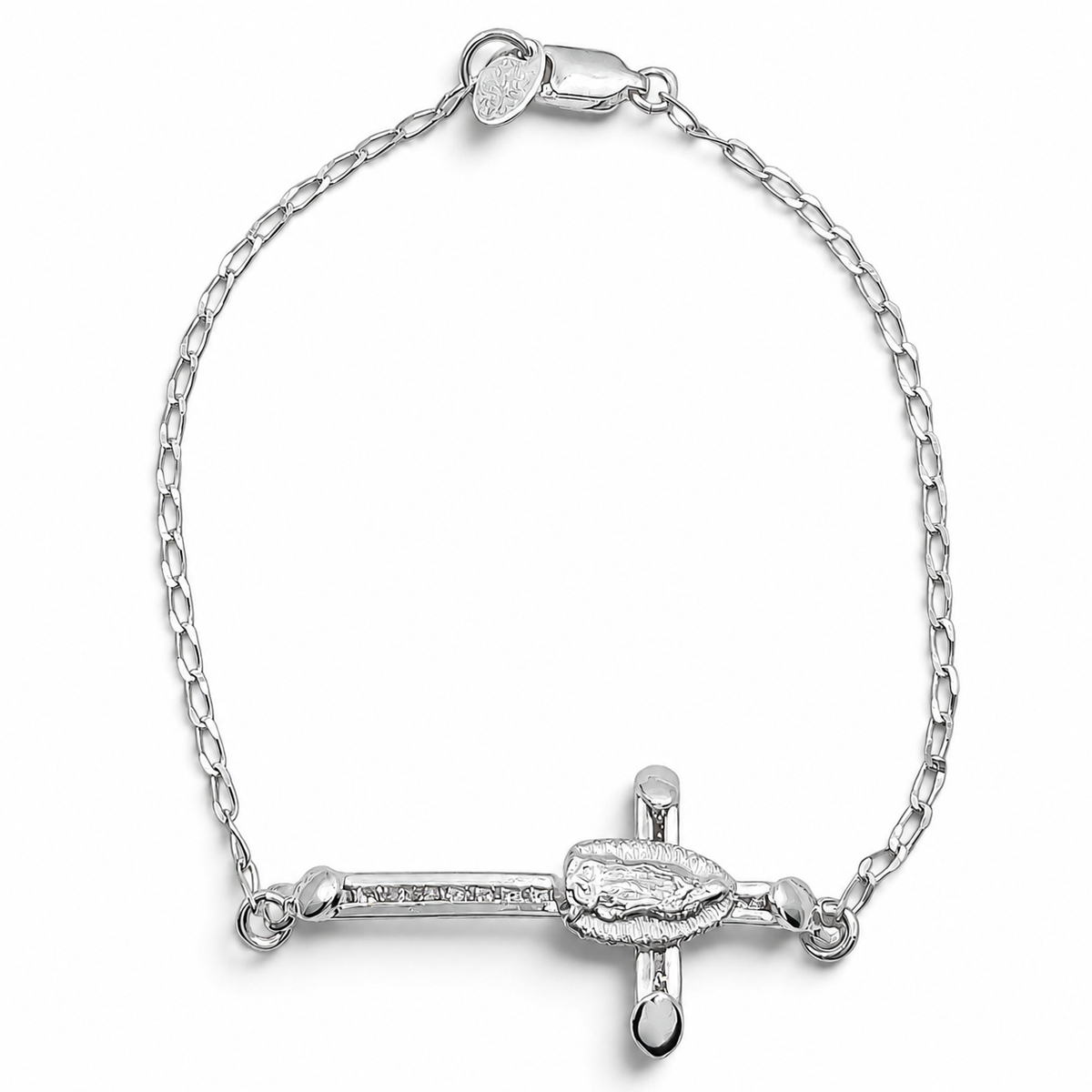 Pulsera Cruz Virgen Plata Ley 925
