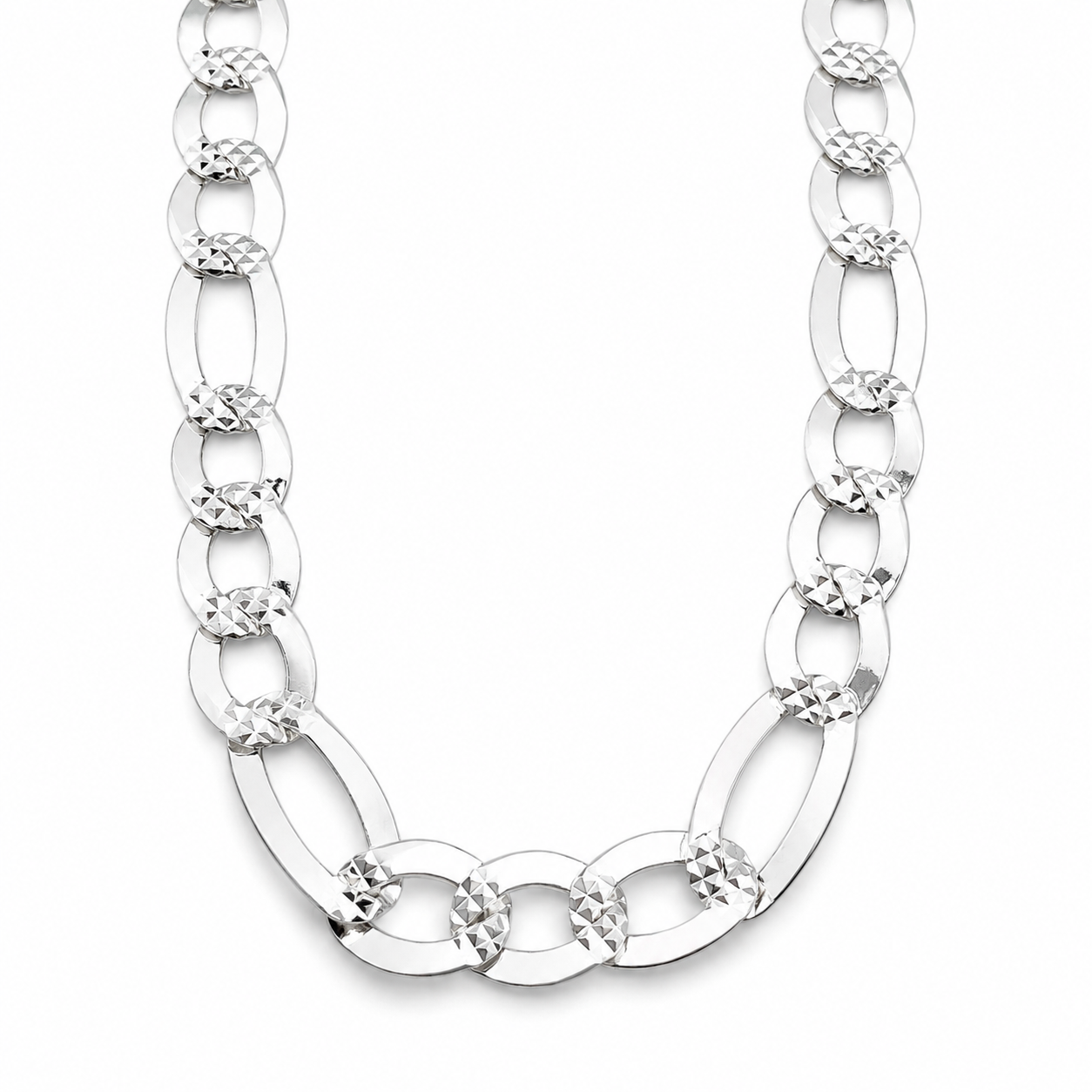 Cadena Figaro Diamantada 1.2cm Plata Ley 925
