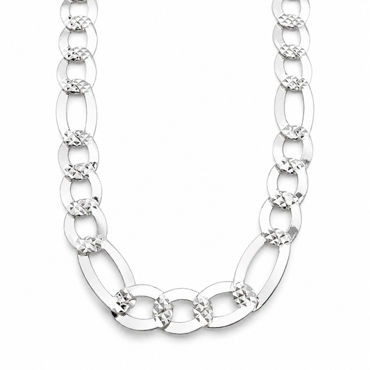 Cadena Figaro Diamantada 1.2cm Plata Ley 925