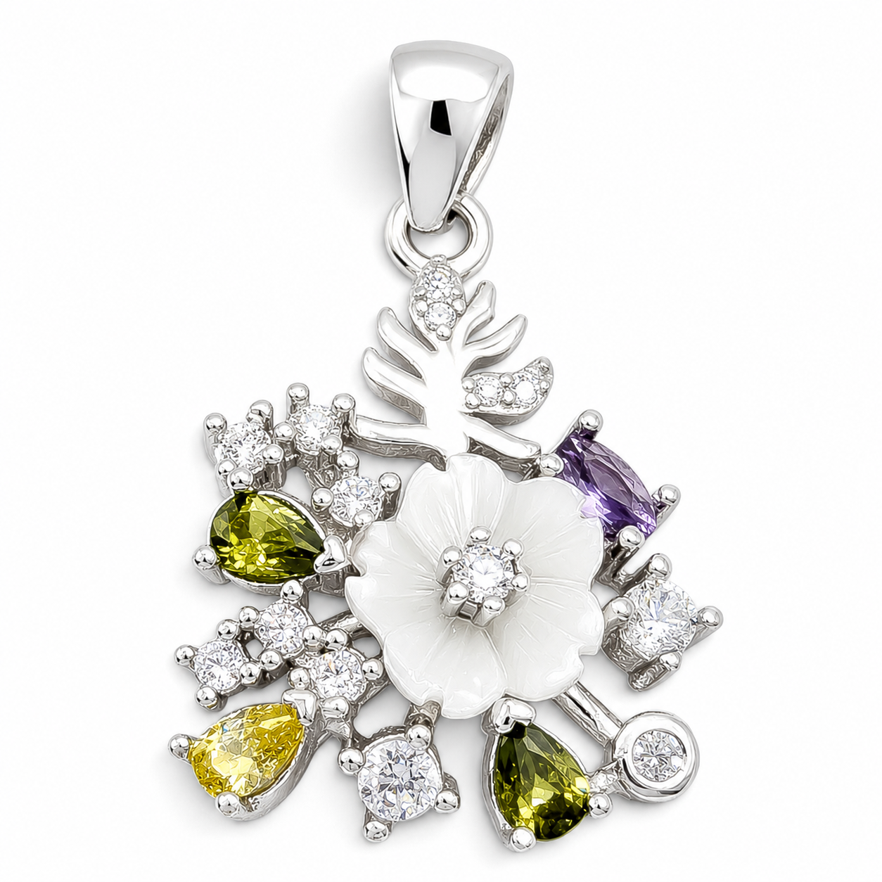 Set Flor Zirconia Plata Ley 925