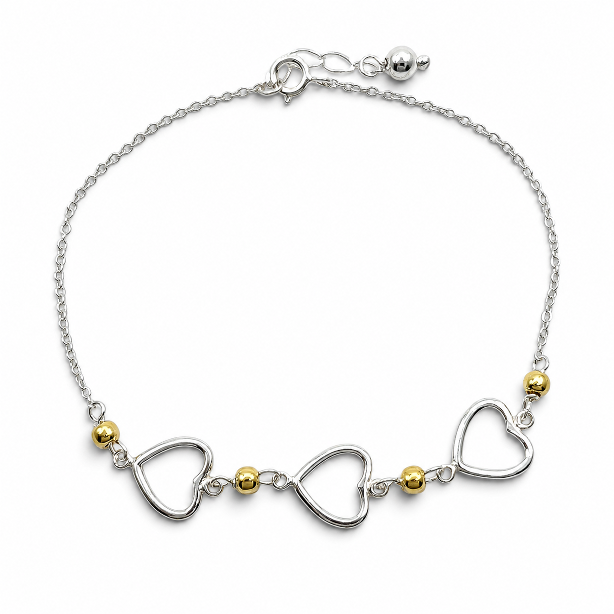 Pulsera 3 Corazones Plata Ley 925