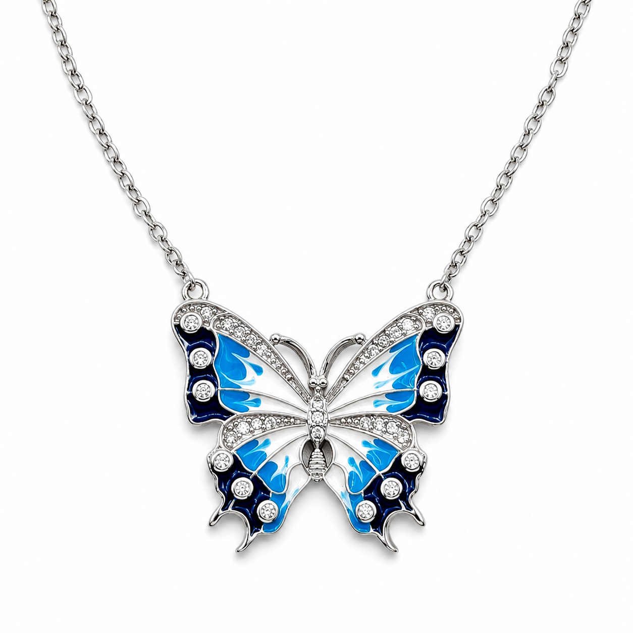 Collar Mariposa Azul Plata Ley 925