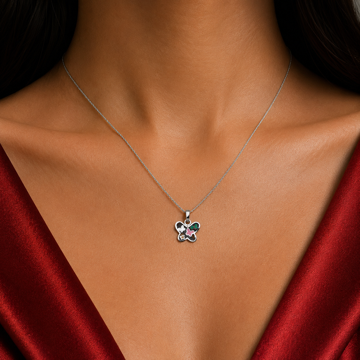 Set Mariposa Negro Plata Ley 925