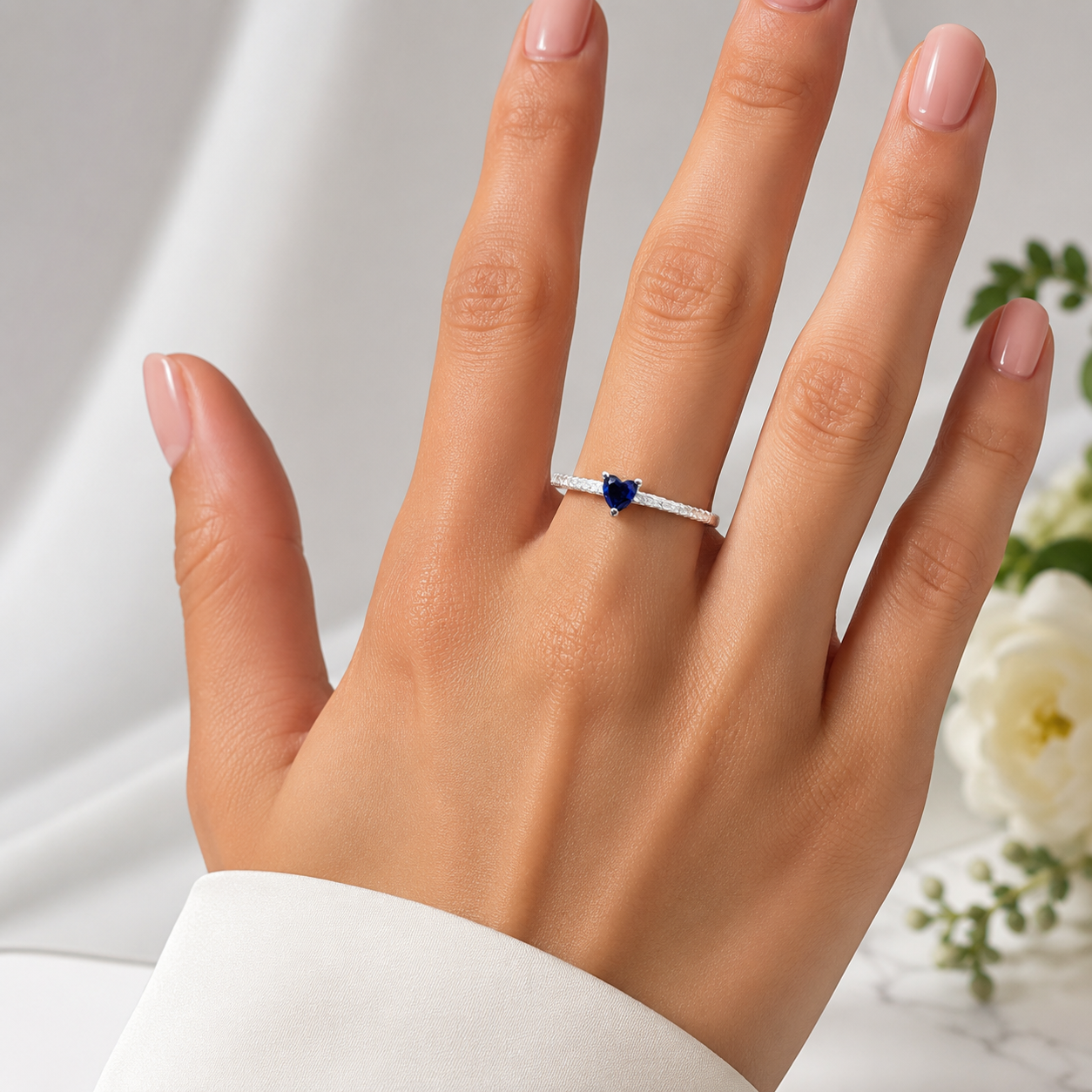 Anillo Corazon Azul Plata Ley 925