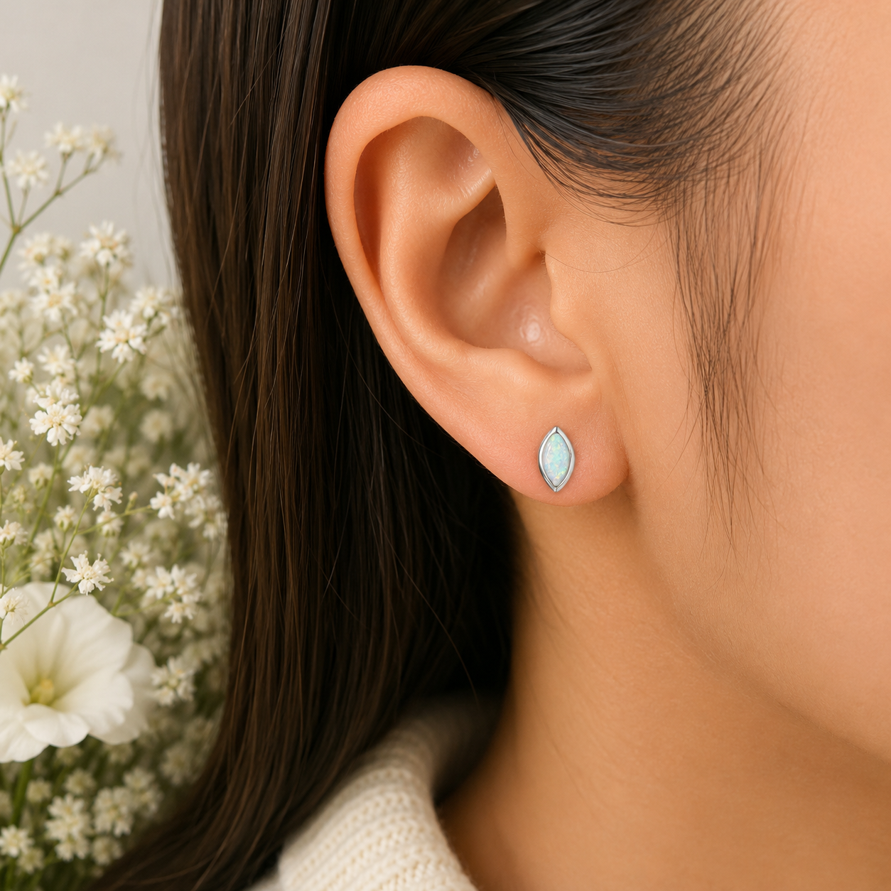 Arete Semilla Blanco Plata Ley 925
