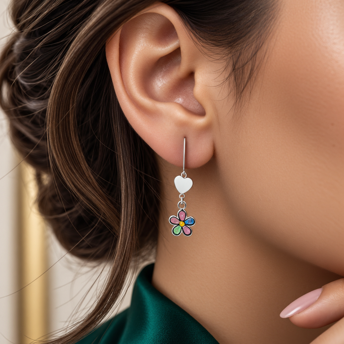 Arete Flor Multicolor Plata Ley 925