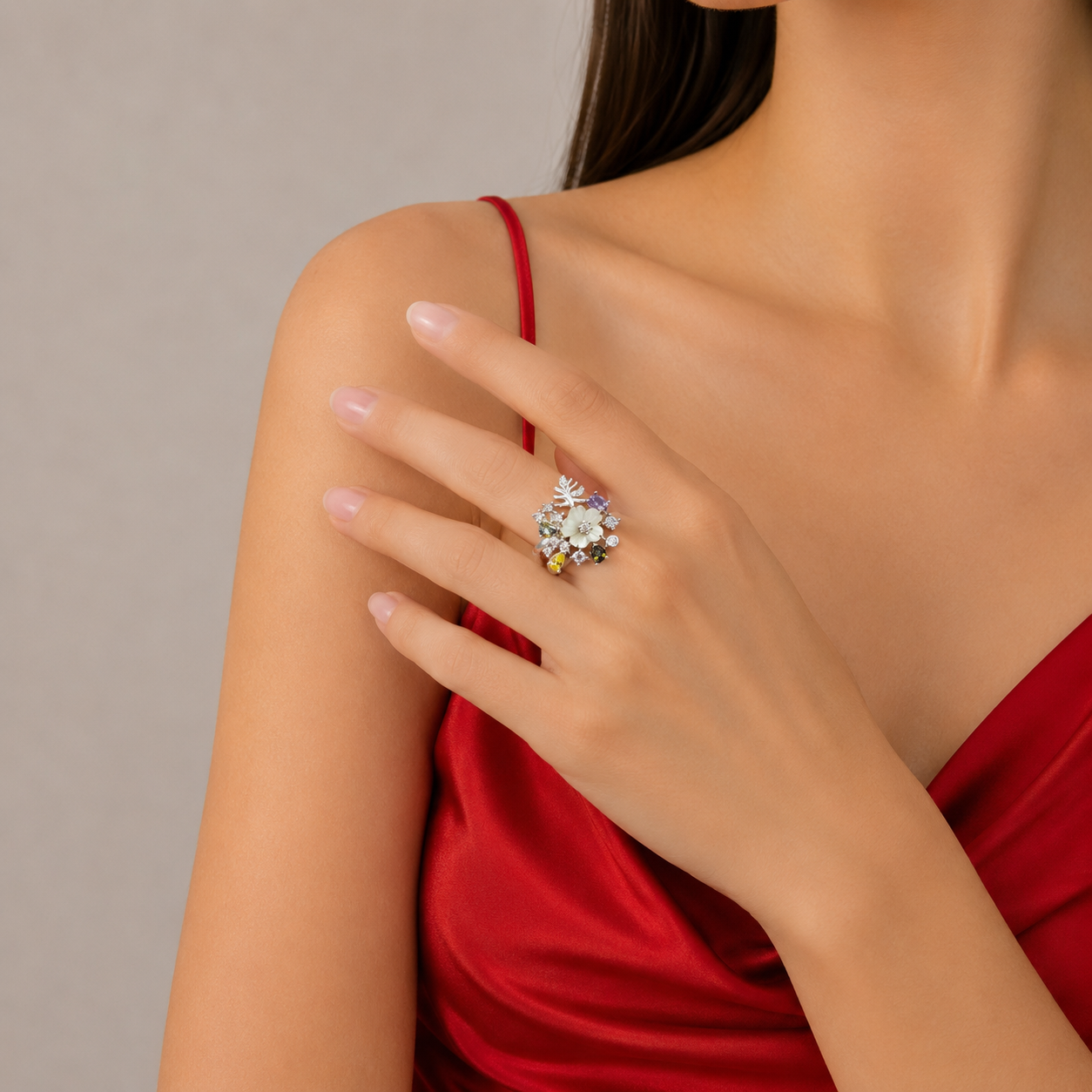 Set Flor Zirconia Plata Ley 925