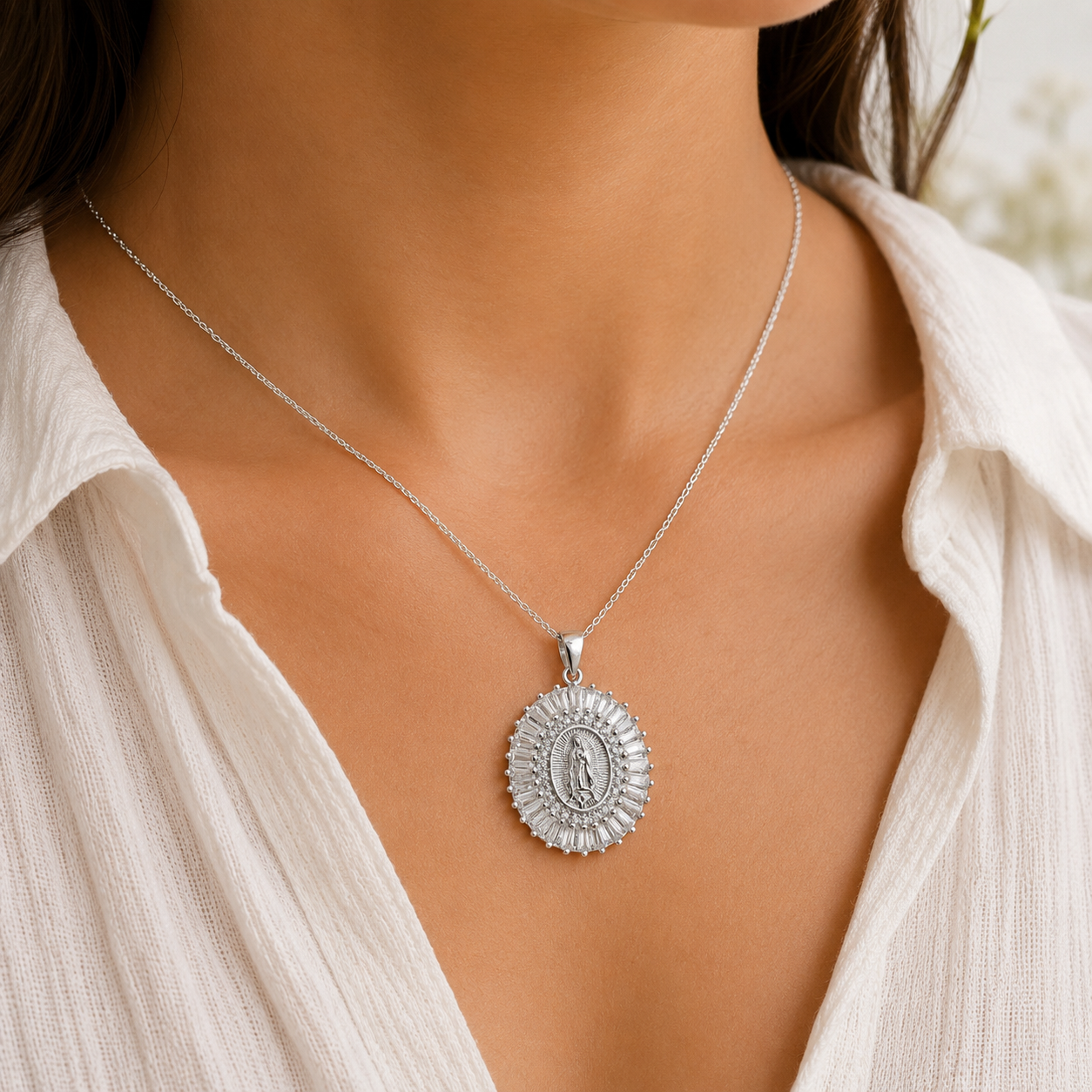 Dije Virgen Zirconia Grande Plata Ley 925