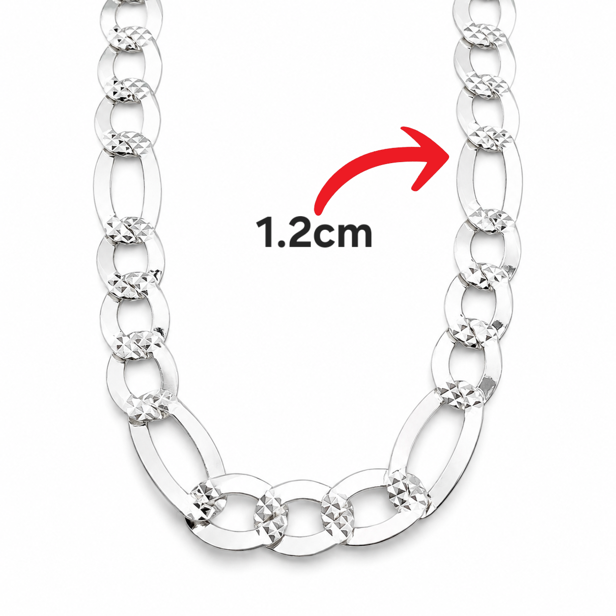 Cadena Figaro Diamantada 1.2cm Plata Ley 925