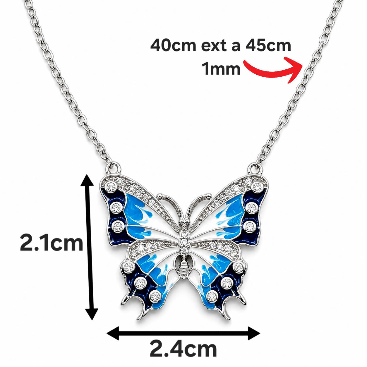 Collar Mariposa Azul Plata Ley 925