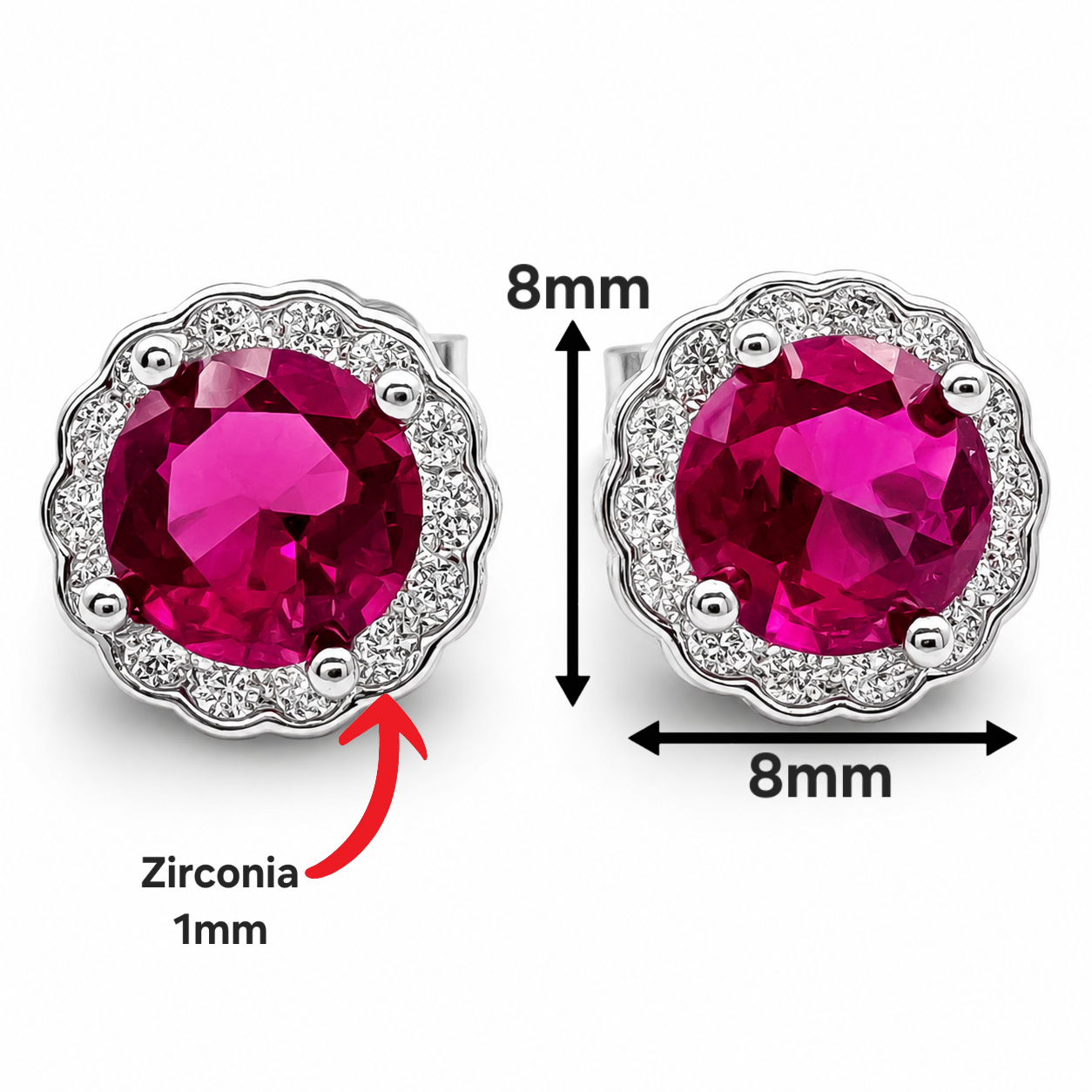 Arete Zirconia Rojo Plata Ley 925